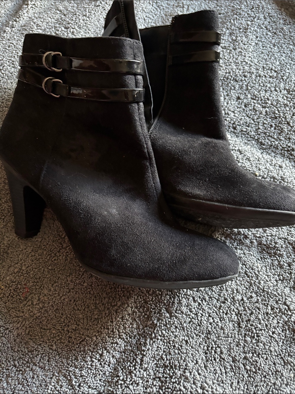 George Black Suede Ankle Boots with Patent Strap Detail
